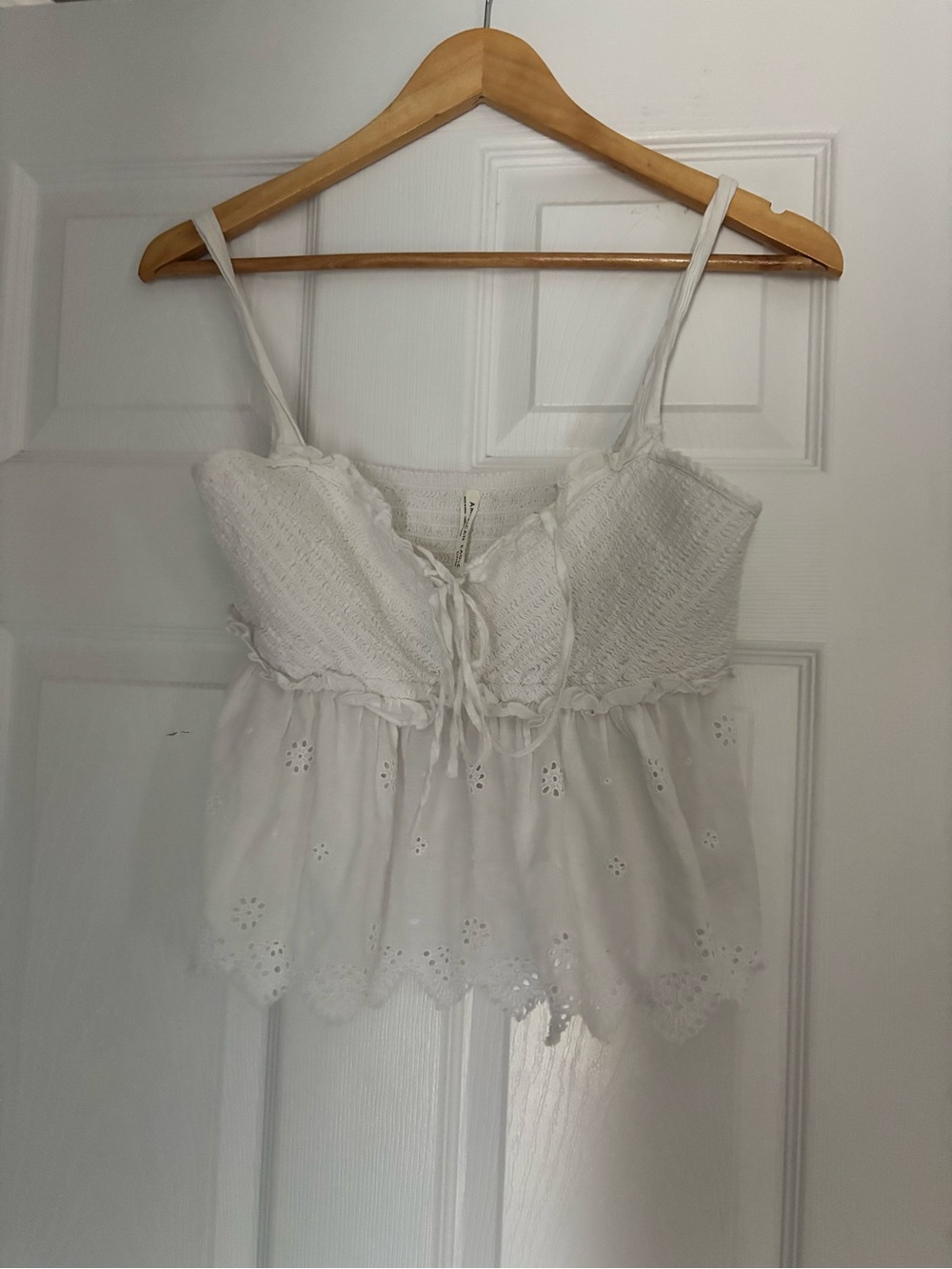 American Eagle White Eyelet Lace-Trim Baby Doll Cami Top